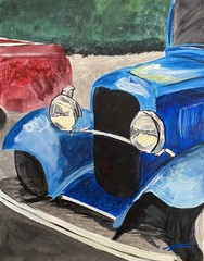 Blue Hot Rod Vintage Car Original Art 14×11 Canvas