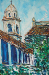 Original Hecto Vidal Oil Painting „Interior Colonial Patio“ Camaguey, Cuba 16×20
