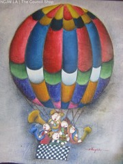 Joyce Roybal Hot Air Balloon Musicians Artist Signed Oil on Canvas Painting