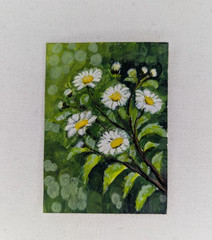 Original Acrylic Painting ACEO OOAK Daisy Flower Floral Miniature Fine Art