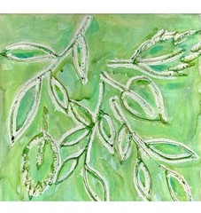 Original Green Leaves Painting 12×12 Emerald Botanical Art 3D Textured Abstract