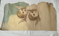 Antique 19c Oil on Canvas Painting of Cherub Church Murals Ceiling Chapel Panel