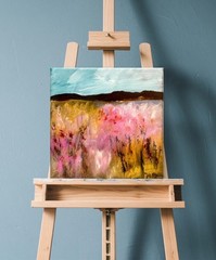 Mary Myers Original Abstract Expressionism 10×10 Pink Field Landscape Signed