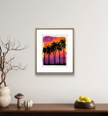 Original Palm Tree Sunset 11×14 Paper Bold Expressionist Painting Signed Art