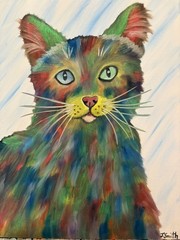 Original oil painting 11 x 14 inches beautiful colorful abstract cat