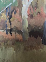 Oil Painting Two Birches Unknown Artist Unframed Original Home Decor nAAA2087