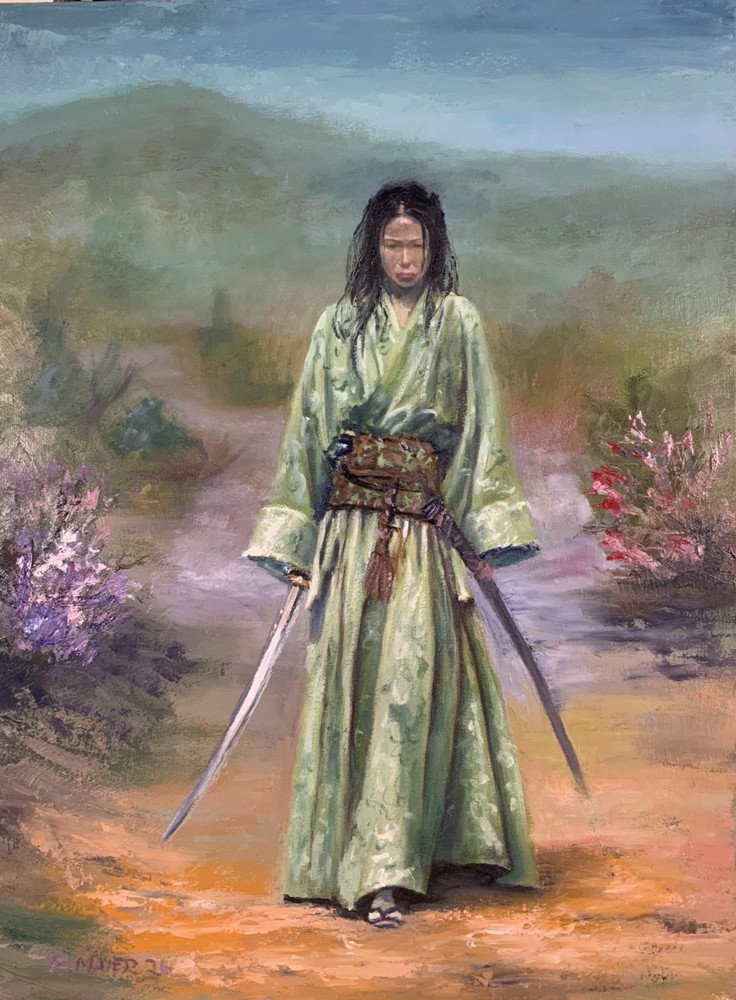Frank Maier Original Oil Painting: Samurai Woman 2. 18″x 24″ (Unframed)