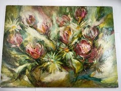 Oil On Masonite Flowers Painting Damaged Fine Art 18×25” Unsigned