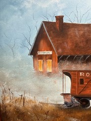 Vintage Rock Island Railroad Caboose Oil Painting – Signed Kathy – 18×15 Framed
