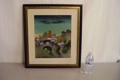 SILK HAND PAINTED MOUNTAIN WALL ART 20 1/2 X 23 VINTAGE ASIAN SIGNED