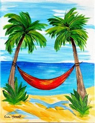 Original Beach Hammock Art 14×11 Canvas Vivid Expressionist Sea Wall Art Signed