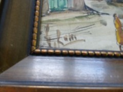 Group of 4 Vintage European Signed Tile Watercolor Paintings 6X6 Rossi