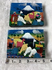 Vintage Cotopaxi Ecuador Mini Paintings Hide Llama Alpaca Signed Pedro Vega Pair