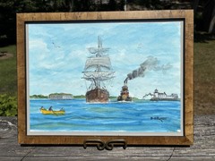 Vintage Nautical Watercolor Framed Painting Signed by Maine Artist Bill Paxton