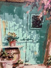 Watercolor Paint By Number Garden Door 🚪 Framed 18 1/2 X 22 1/2