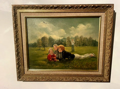 Original quality vintage art 1950s „Idyllic family scene“ FRMD SGND