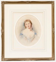 Henry E. Hobson (1820-1881) – 1866 Watercolour, Portrait of a Young Lady in Blue