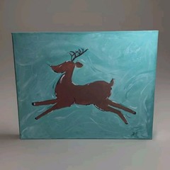 Acrylic On Canvas Art Flying Rudolph Reindeer Christmas Unframed 16″x20″ Signed
