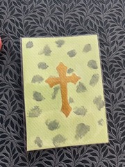 ACEO Original Painting, Abstract Gold Celtic Cross, Mini Art, Celtic Cross