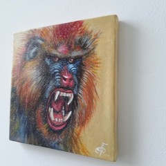Original Acrylic Painting Colorful Mandrill Monkey Portrait Small Hand Painted