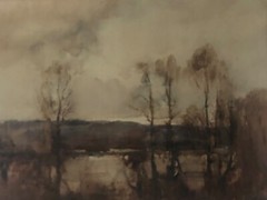 James Herbert Snell (1861-1935) British : “Dusk Over River” Watercolor Framed