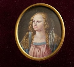 Antique Miniature Painting Portrait Madonna after Leonardo Da Vinci Annunciation