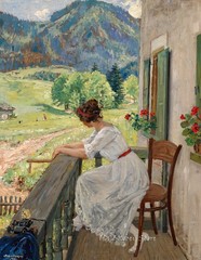 Balcony Girl Oil Painting Giclee Art Printed on canvas L3967