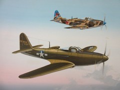 Raymond Waddey Painting on Canvas of USA and USSR P-63A Kingcobra WWII, 16″x20″