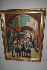 Vintage Judaica Tallit Hassidim Jerusalem Israel Oil Painting Signed H Bloch
