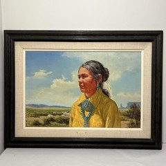 Vintage Willis M. Rue American Oil on Canvas Painting Navajo Woman “Shepherdess”