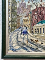 Original Landscape Russian Winter Street Scene Oil Painting Signed Framed