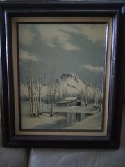 Listed Artist John Loo,Oil Painting On Canvas,Signed, winter barn