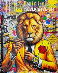 Jozza „Yellow Rolex!“ | Huge Original Painting with Diamond Dust | 60×48″ | Lion
