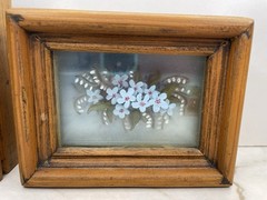 Vtg 3D Layered Glass Painting Set Of 2 Floral Handpainted Framed