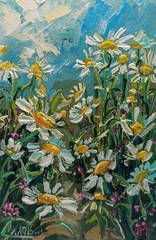 Original Oil Painting Daisies Floral Impasto Wildflowers Framed Meadow Art