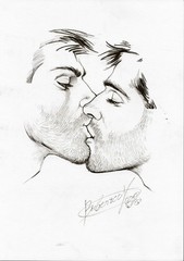 Gay Art original painting „Kiss“  16,5 * 11,6 in. nude erotica