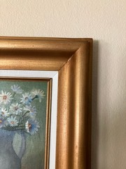 VTG MCM Wide Wood Picture Frame w/ Refurbished Liner & 1980’S 8 x 10 Painting