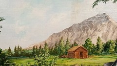 Salmon jumping cabin in the woods painting by Anton Kimball 12×16 original