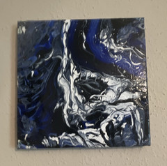 Abstract Painting on Canvas, Blue White Black, Small Unframed Single Piece