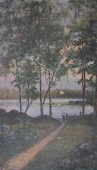 Anna Julia Kockum (1839-1921): BY THE LAKE, original oil painting, dated 1902