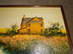 ***GiRARD ’72*** MID CENTURY MODERN ORIGINAL OIL PAINTING „HOUSE IN FIELD“ SBA