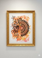 ​“Sunset Blooms & Sacred Geometry“ – Unique Ink & Watercolor Fusion Art