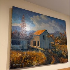 Vintage Wm Rosson 1978 Original Oil Painting Barn Landscape Mountain Scene 24×18