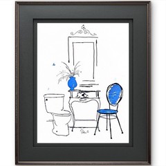 Powder Room Original Ink Acrylic 11×14 Bathroom Wall Art Signed Humorous Decor