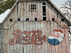 C. Carson Serigraph Oil Painting Canvas Winter Scene Barn Pepsi-Cola Deer Snow