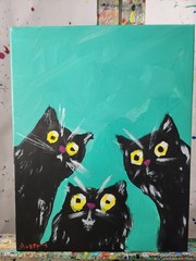 Aleph Hand Painted Abstract Cat 11×14 Animal Canvas Living Room Decor