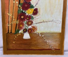 Vintage 1978 Original Folk Art Floral Still Life Painting by „Aunt Mildred“