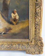 Antique British Genre Painting Boy with his Dog William Collins RA Gold Frame