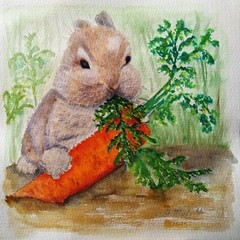 Original modern painting Rabbit Pet Portrait Animals Watercolor hand painted art