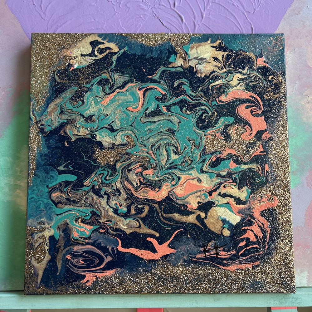 Original Kayla Braden “Ocean” Acrylic Abstract Glitter Painting on Canvas 🌊